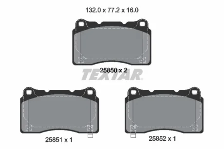 Комплект гальмівних колодок передн, ALFA ROMEO GIULIETTA HONDA CIVIC X, CIVIC XI RENAULT MEGANE III SUBARU IMPREZA TESLA MODEL S, MODEL X, ROADSTER 1.6D-Electric 11.01- TEXTAR 2585001
