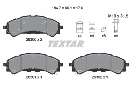Комплект гальмівних колодок передн, FORD USA BRONCO, RANGER 2.0D-3.0D 09.18- TEXTAR 2630001