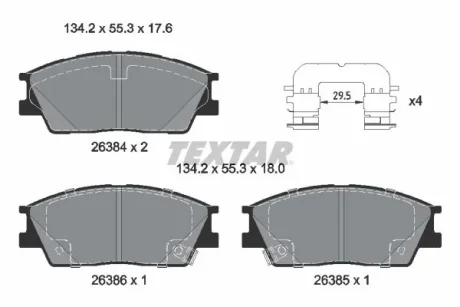Комплект гальмівних колодок передн (з комплектуючими), HYUNDAI CRETA, VENUE KIA SOUL III 1.6/2.0 01.19- TEXTAR 2638401