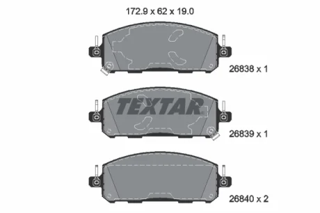 Комплект гальмівних колодок передн, MITSUBISHI OUTLANDER IV NISSAN ARIYA, QASHQAI III, X-TRAIL IV RENAULT AUSTRAL, ESPACE VI, RAFALE, SCENIC E-TECH PHASE I 1.2H-Electric 07.20- TEXTAR 2683801