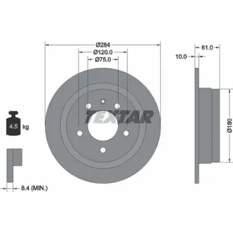 Диск гальмівний задн Лів/Прав BMW 2500-3.3 (E3), 5 (E28), 6 (E24) NISSAN MICRA V 1.0-3.5 05.71- TEXTAR 92022400