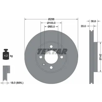 Диск гальмівний SEAT/VW Cordoba/Ibiza/Caddy/Polo "F D=256mm "83>> TEXTAR 92036803
