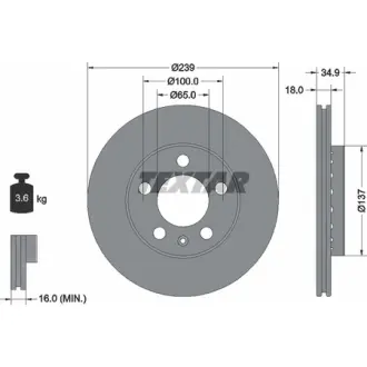 Диск гальмівний (передній) Skoda Octavia/Fabia/VW Polo 99- (239x18) PRO TEXTAR 92106803