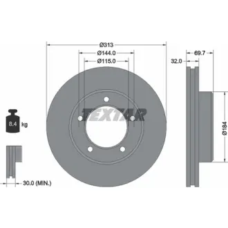 Диск гальмівний (передній) Toyota Land Cruiser 100 4.2TD/4.7 98-07 (313x32) PRO TEXTAR 92108103