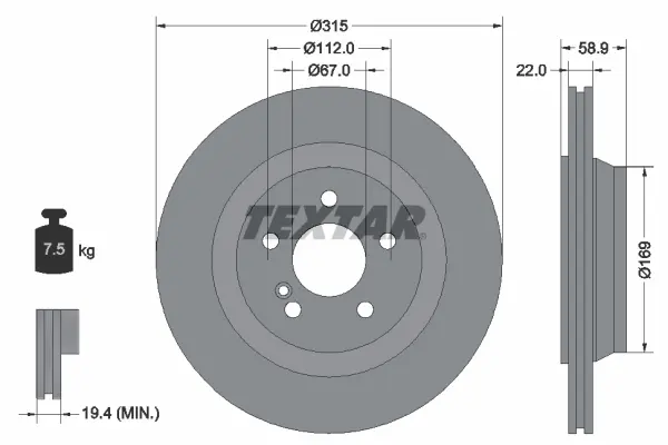 Тормозной диск TEXTAR 92109003 (фото 1)