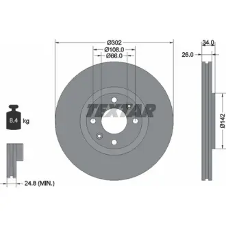 Диск гальмівний (передній) Citroen C4/ Peugeot 207/307 1.6-2.0i 04- (302x26) PRO TEXTAR 92133203