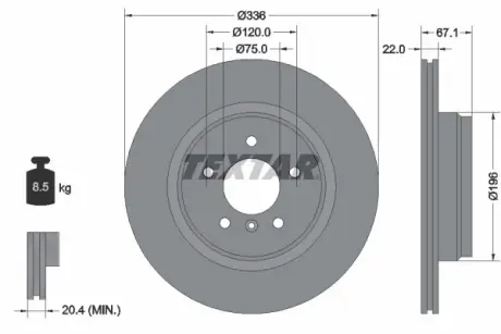 Диск гальмівний (задній) BMW 3 (E90/E91/E92) 2.5-3.0/2.0d 04-11 (336x22) PRO+ TEXTAR 92137905