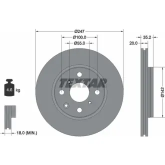 Диск гальмівний (передній) Citroen С1/Peugeot 107/Toyota Aygo 05- (247x20) PRO TEXTAR 92141903