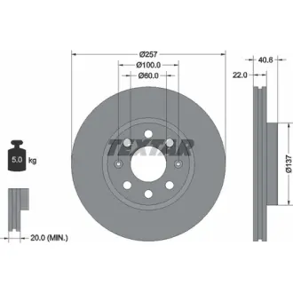 Диск гальмівний (передній) Fiat Punto 05-/Opel Corsa 06- (257x22) PRO TEXTAR 92145703