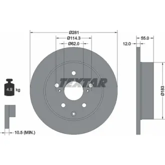 Диск гальмівний (задній) Toyota RAV4 05- (281x12) PRO TEXTAR 92162103