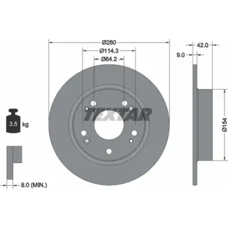 Диск гальмівний (задній) Honda Civic VIII/IX 05- (260x9) PRO TEXTAR 92164303