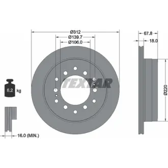 Диск гальмівний (задній) Lexus GX 01-09/Toyota Land Cruiser 96-02 (312x18) PRO TEXTAR 92170103