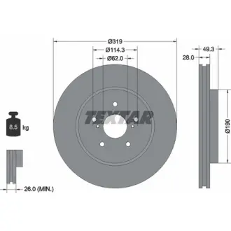 Диск гальмівний (передній) Lexus RX 03-12 (319x28) PRO TEXTAR 92171503