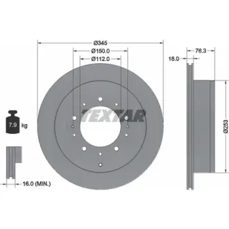 Диск гальмівний (задній) Toyota Land Cruiser 200 08- (345x18) PRO TEXTAR 92198503