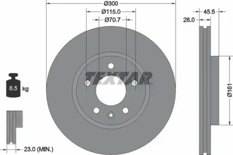 Диск гальмівний (передній) Opel Astra J 09- (300x26) PRO+ TEXTAR 92205605