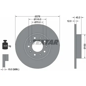 Диск гальмівний (задній) Fiat 500X/Jeep Compass/Renegade 14- (278x12) PRO TEXTAR 92221003