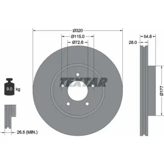 Диск гальмівний (передній) Chrysler 300C 04-/Dodge Challenger/Charger 05- (320x28) TEXTAR 92235403