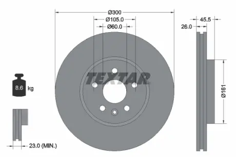 Диск гальмівний передн лів/прав BUICK ENCORE CHEVROLET TRAX OPEL MOKKA / MOKKA X 1.4-1.8 06.12- TEXTAR 92243303