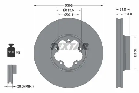 Диск гальмівний (передній) Ford Transit 13- (RWD) (308х31) PRO TEXTAR 92274303