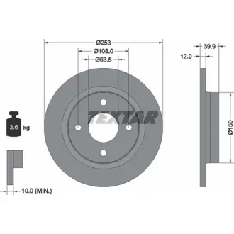 Диск гальмівний (задній) Ford Fiesta 17- (253x12) PRO TEXTAR 92292803