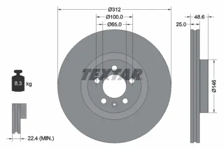 Диск гальмівний передн Лів-Прав VW POLO VI 1.5-2.0 11.17- TEXTAR 92303303