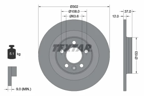 Диск гальмівний задн лів/прав VOLVO XC40 LYNK & CO 01 1.5-Electric 10.17- TEXTAR 92304703