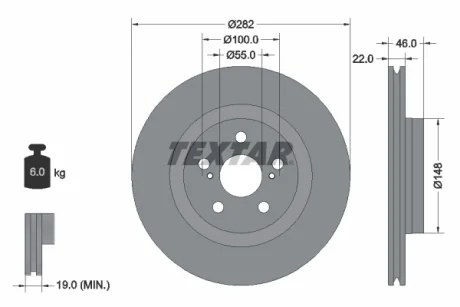 Диск гальмівний передн Лів/Прав MAZDA 2 TOYOTA YARIS 1.5/1.5H 02.20- TEXTAR 92333503