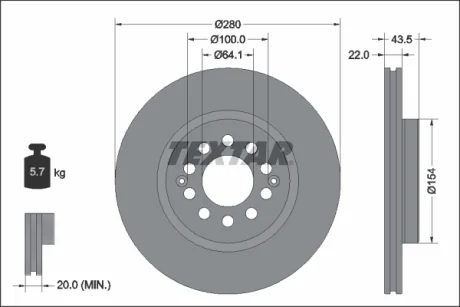 Диск гальмівний передн Лів/Прав MG ZS 1.0/1.5 10.17- TEXTAR 92342603