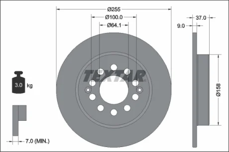 Диск гальмівний задн Лів/Прав MG ZS 1.0/1.5 10.17- TEXTAR 92342703