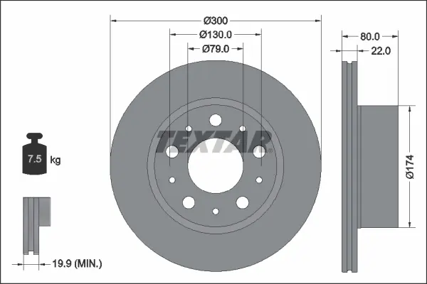 Диск гальмівний задн FIAT DUCATO 2.2D/D/Electric 07.21- TEXTAR 92345003 (фото 1)