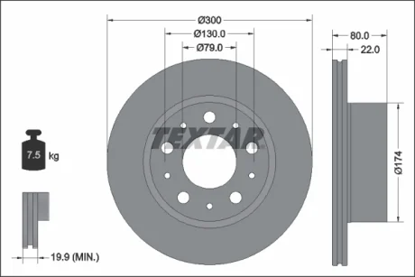 Диск гальмівний задн FIAT DUCATO 2.2D/D/Electric 07.21- TEXTAR 92345003