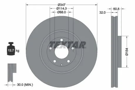 Диск гальмівний передн Лів/Прав MAZDA CX-60, CX-80 2.5H/3.3DH 03.22- TEXTAR 92348903