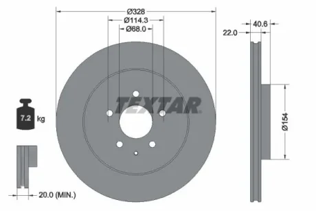 Диск гальмівний задн Лів/Прав MAZDA CX-60, CX-80 2.5H/3.3DH 03.22- TEXTAR 92349003