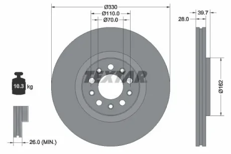 Диск гальмівний передн лів/прав JEEP COMPASS, RENEGADE 1.3/1.3H 04.20- TEXTAR 92351103