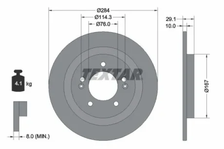 Диск гальмівний задн лів/прав HYUNDAI IONIQ KIA NIRO, NIRO I 1.6H/Electric 03.16- TEXTAR 92352503