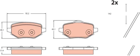 комплект гальмівних колодок задн, DS DS 3 / DS 3 CITROEN C3 IV, C4 III, C4 X FIAT 600E / 600 JEEP AVENGER LANCIA YPSILON OPEL CORSA F, FRONTERA, MOKKA PEUGEOT 2008 II 1.2-Electric 10.18- TRW GDB2480