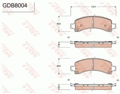 Колодки тормозные, комплект TRW GDB8004