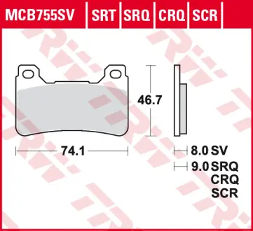 Колодки гальмівні, комплект TRW MCB755SV