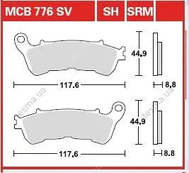 Колодки гальмівні, комплект TRW MCB776SH (фото 1)