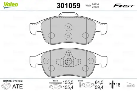 Гальмівні колодки дискові DACIA/RENAULT Dokker/Duster/Lodgy/Captur/Megane/Scenic "1,2-2,0 "F "08>> VALEO 301059