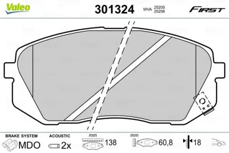 Гальмівні колодки дискові HYUNDAI/KIA i40/Soul/Sportage "1,6-2,0 "F "10>> VALEO 301324