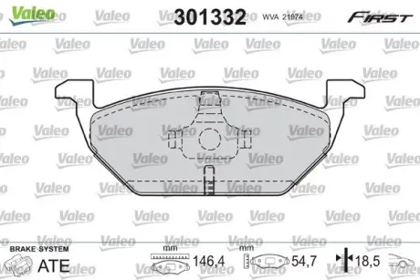 Гальмівні колодки дискові VAG A1/A3/Octavia/Rapid/Golf/Polo/Up "1,0-2,0 "F "96>> VALEO 301332