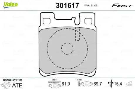Гальмівні колодки дискові MERCEDES C-Class/CLK/E-Class/S-Class/SL/SLK "2,0-6,0 "R "91-11 VALEO 301617