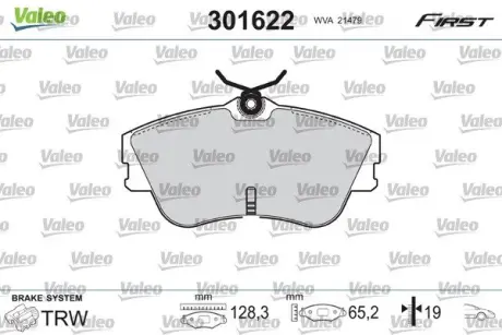 Гальмівні колодки дискові VW Transporter "1,8-2,5 "F "90-03 VALEO 301622