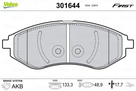 Гальмівні колодки First CHEVROLET/DAEWOO Aveo/Kalos "F "02>> VALEO 301644