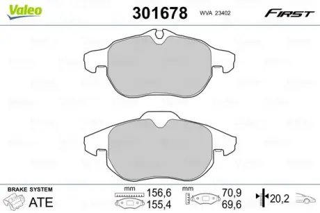 Гальмівні колодки дискові CADILLAC/FIAT/HYUNDAI/OPEL/SAAB BLS/GSantaFe/VectraC "1,6-3,2 "F "02>> VALEO 301678