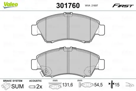 Гальмівні колодки дискові HONDA Civic/Jazz/Logo "1,2-1,6 "F "91-08 VALEO 301760