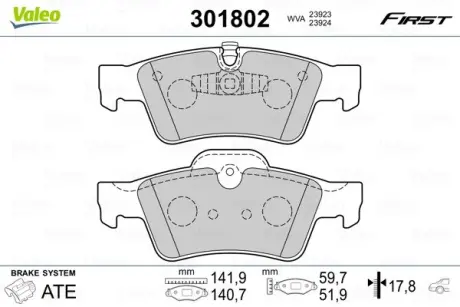 Гальмівні колодки дискові MERCEDES GL-Class/M-Class/R-Class "3,0-6,2 "R "05>> VALEO 301802