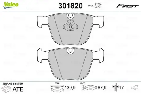 Гальмівні колодки дискові BMW 1/3/5/6/7/X5/X6 "3,0-6,0 "R "01>> VALEO 301820