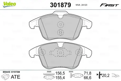 Гальмівні колодки дискові FORD/LANDROVER/VOLVO Mondeo/S-Max/Freelander2/XC70 "1,5-4,4 "F "06>> VALEO 301879